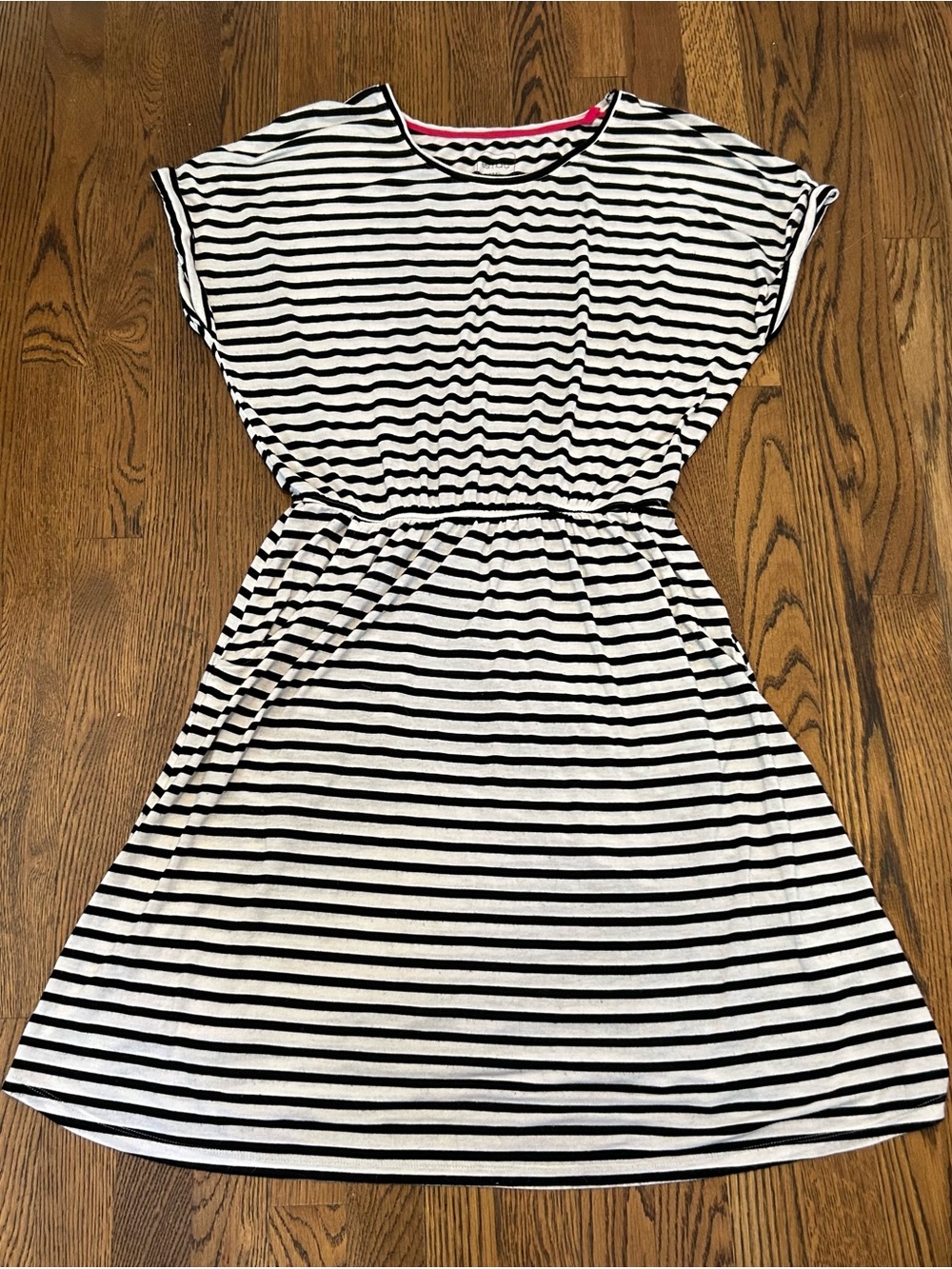 Striped Black & White Midi Dress with Elastic Waist and pockets